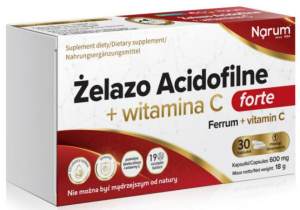 Żelazo Acidofilne + witamina C 600 mg, 30 kapsułek Narum