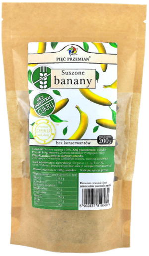 Banany suszone bez dodatku cukru 200g Pięć Przemian