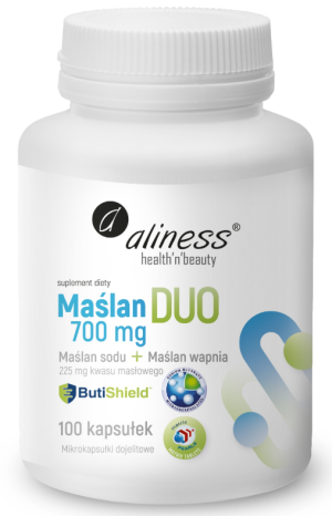 Maślan DUO 700mg (wapnia+sodu) 225mg kwasu masłowego x 100 vege kapsułek Aliness