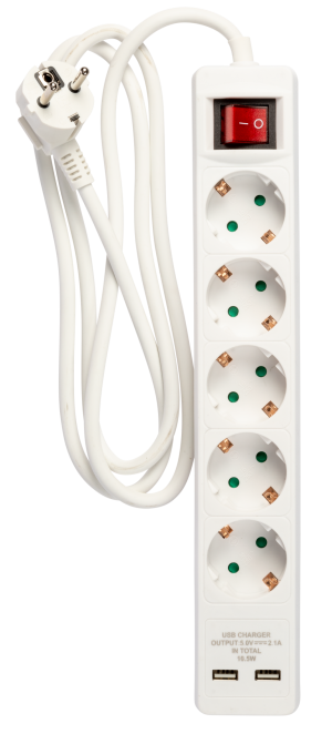 NQ Power 5-osainen pistorasia, maadoitettu, 2xusb-a (3x1,5mm²), 1,5m