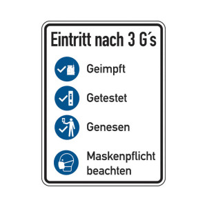 Hinweisschild - Eintritt nach 3G's (Ausführung: Folie)