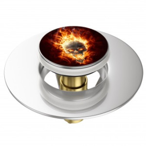 WCShop24 Pop-Up Waschbeckenstöpsel Totenkopf in Flammen