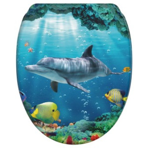 WCShop24 WC-Sitz mit Absenkautomatik und Schnellverschluss Delphin Korallen - Premium Toilettendeckel direkt vom Hersteller