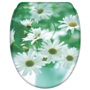 WCShop24 WC-Sitz mit Absenkautomatik und Schnellverschluss Margeriten - Premium Toilettendeckel direkt vom Hersteller