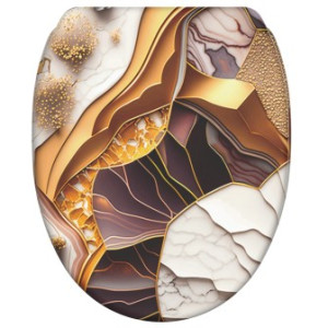 WCShop24 WC-Sitz mit Absenkautomatik und Schnellverschluss Marmor Gold - Premium Toilettendeckel direkt vom Hersteller