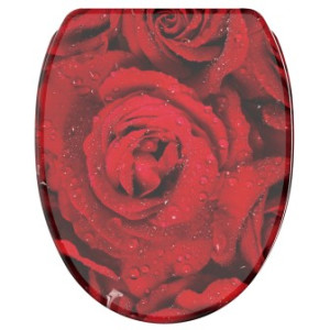 WCShop24 WC-Sitz mit Absenkautomatik und Schnellverschluss Rosen - Premium Toilettendeckel direkt vom Hersteller