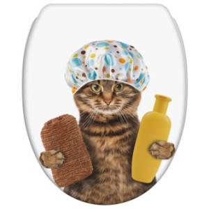 WCShop24 WC-Sitz mit Absenkautomatik und Schnellverschluss Shower Cat - Premium Toilettendeckel direkt vom Hersteller