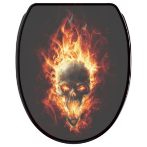 WCShop24 WC-Sitz mit Absenkautomatik und Schnellverschluss Totenkopf in Flammen - Premium Toilettendeckel direkt vom Hersteller