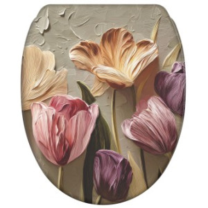 WCShop24 WC-Sitz mit Absenkautomatik und Schnellverschluss Tulpen - Premium Toilettendeckel direkt vom Hersteller