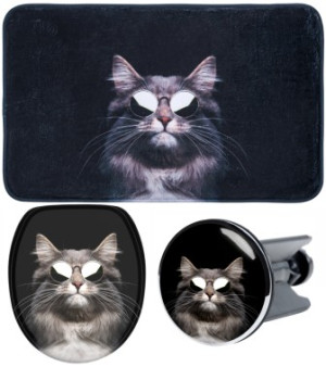 WCShop24 3-teiliges Badezimmer Set Cool Cat