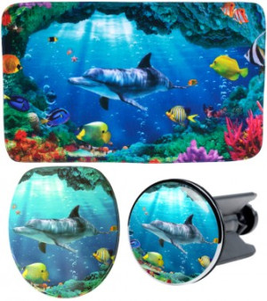 WCShop24 3-teiliges Badezimmer Set Delphin Korallen