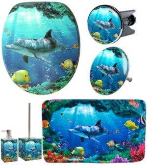 WCShop24 6-teiliges Badezimmer Set Delphin Korallen