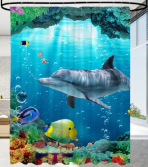 WCShop24 Duschvorhang Delphin Korallen 180 x 200 cm