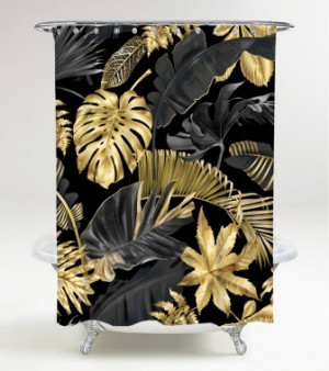 WCShop24 Duschvorhang Golden Leaves 180 x 200 cm