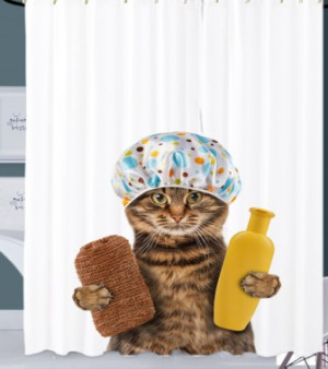 WCShop24 Duschvorhang Shower Cat 180 x 200 cm
