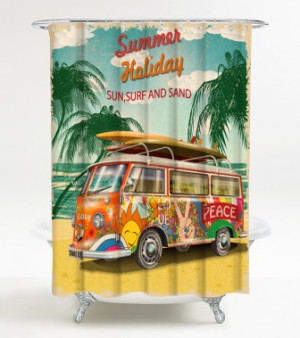 WCShop24 Duschvorhang Summer Bus 180 x 200 cm