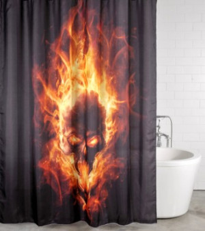 WCShop24 Duschvorhang Totenkopf in Flammen 180 x 200 cm