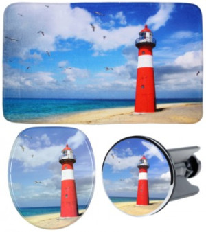 WCShop24 3-teiliges Badezimmer Set Leuchtturm
