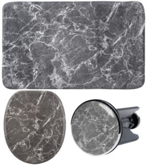 WCShop24 3-teiliges Badezimmer Set Marmor Grau