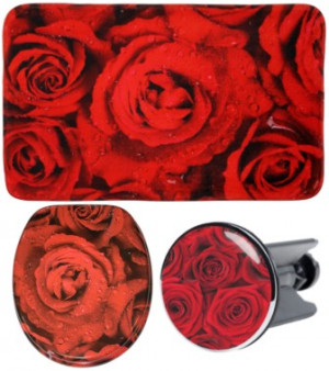 WCShop24 3-teiliges Badezimmer Set Rosen