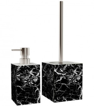 WCShop24 Badezimmer Set Marmor Schwarz