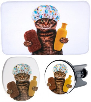 WCShop24 3-teiliges Badezimmer Set Shower Cat