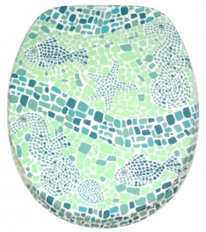 WCShop24 WC-Sitz mit Absenkautomatik Mosaic World Green - Premium Toilettendeckel direkt vom Hersteller