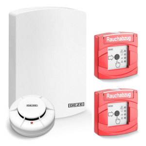 RWA-Treppenhaus-Set GEZE THZ N4 rot inkl. 2 Taster, Rauchmelder
