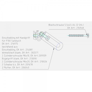 LAMILUX Ersatzteilset Handgriff blank für Lichtkuppel F100 Sandwich