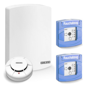 RWA-Treppenhaus-Set GEZE THZ N4 blau inkl. 2 Taster, Rauchmelder
