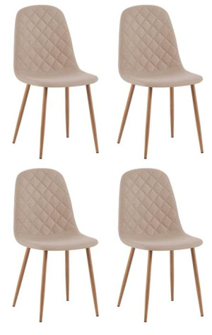 Polsterstuhl 4er Set Gestell Metall holzfarbig / Beige