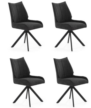 Polsterstuhl drehbar Grau 4er Set mit Kedernaht Gestell schwarz Webstoff anthrazit | 4