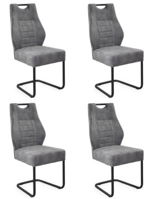Schwingstuhl 4er Set Gestell Metall schwarz Taschenfederkern Microfaser grau
