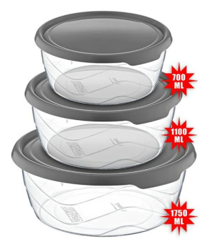 Vorratsdosen 3er Set Rund MICHELINO Transparent / Grau | 3
