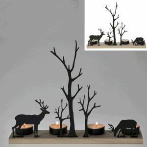 Adventsleuchter 1 Stück ca. 30x23x7 cm Eisen / Holz Schwarz