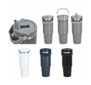 Thermobecher 1 Stück ca. 900 ml inkl. Flip Trinkhalm Hangtag Edelstahl Dunkelblau / Mehrfarbig