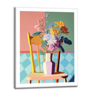 Wandbild CHECKERS FLORAL CHAIR Slim Frame White ca. 40x50 cm SMF90688 | 1