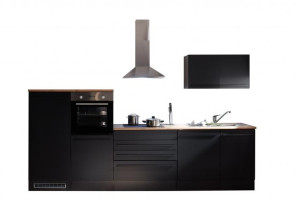 Küchenblock 320cm inklusive Elektro-Set 4-tlg und Einbau-Geschirrspüler JAZZ-4 von Bega Schwarz matt | 1