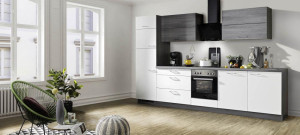 Einbauküche WINNY 011 inkl E-Geräte und Einbauspüle ca. 330 cm von Express weiß/Eiche-Nachbildung grau | 1