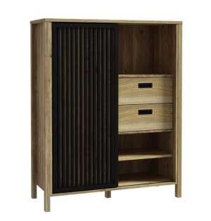Highboard inkl. 1 Tür und 2 Schubladen Mauvella-Eiche / Schwarz | 1