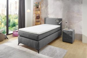 Boxspringbett ca. 100x200 cm inkl. Topper und Bonell-Wende-Matratze H2/H3 Flachgewebe Grau