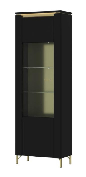 Vitrine inkl. 1 Tür ca. 66x202x40 cm Schwarz Matt / Gold