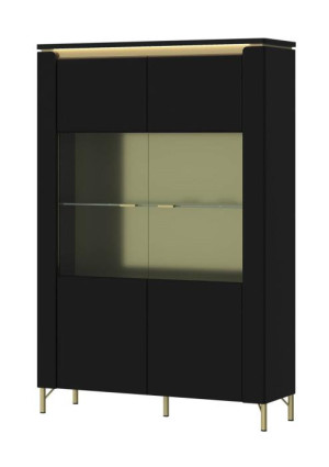 Vitrine inkl. 2 Türen ca. 111x170x40 cm Schwarz Matt / Gold