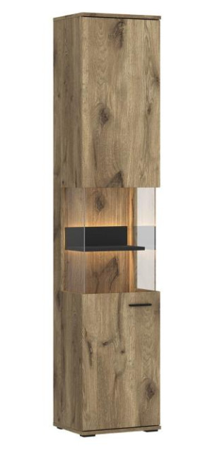 Vitrine 1-trg mit Glas inkl. LED-Beleuchtung ca. 40x198x37 cm Eiche / Anthrazit