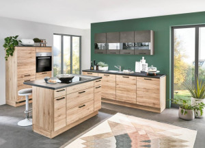 Einbauküche RIVA 893 inkl E-Geräte und Einbauspüle ca. 120 + 150 + 240 cm breit von Nobilia San Remo Eiche NB / Schwarzbetonoptik | 1