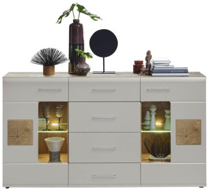 Sideboard mit LED-Beleuchtung ca.170x94x40 cm Kaschmir matt /Absetzung Hirnholz Nachbildung / Eiche Altholz