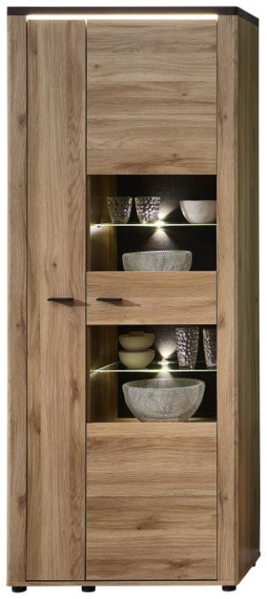 Vitrine inkl. LED-Beleuchtung ca. 78x202x38 cm Mauvella Oak / Carbon Eiche