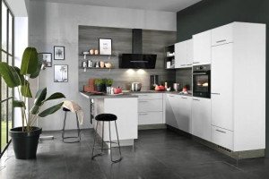 Einbauküche groß U-Form Creme Hellgrau 180 x 260 x 310 cm | 1