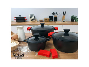 Panela Indução Antiaderente Titânio 24cm, Alumínio Fundido Sem Pfoa, Tampa De Vidro, Briebe, Black Titanium (Outlet Caixa Aberta)