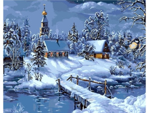 Slowmoose Pintura de Cenário de Inverno Por Números Kit de Paisagem de Natal Pintado À Mãoszhc1167 / 50X40Cm Sem Moldura